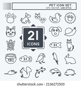 Pet Icon Set in trendy line style isolated on soft blue background