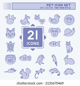 Pet Icon Set in trendy two tone style isolated on soft blue background