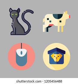 pet icon set. vector set about mouse, shelter, black cat and cow icons set.