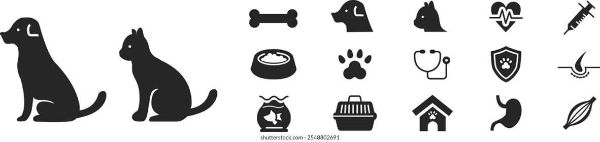 Pet icon set vector illustration. Dog, Cat Editable stroke liner style icon.