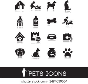 Pet icon sets 1. Vectors collection containing: cats, dogs, veterinary products.