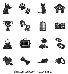 Pet Icons. Black Scribble Design. Vector Illustration.
