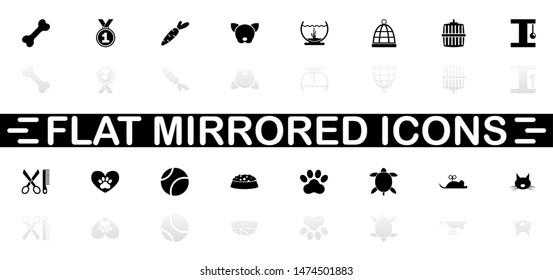 Pet icons - Black symbol on white background. Simple illustration. Flat Vector Icon. Mirror Reflection Shadow. Can be used in logo, web, mobile and UI UX project.