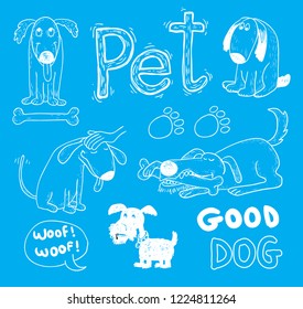 Pet icons doodle set, vector illustration. 