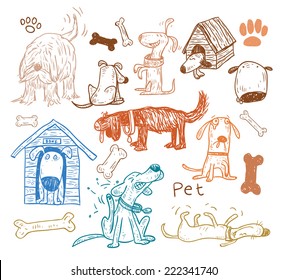 Pet icons doodle set, vector illustration. 