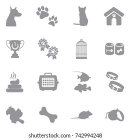 Pet Icons. Gray Flat Design. Vector Illustration. 