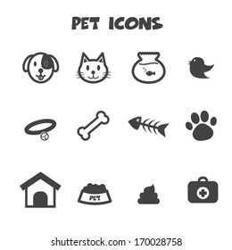 pet icons, mono vector symbols