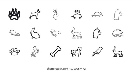 Pet icons. set of 18 editable outline pet icons: rabbit, horse, dog, parrot, mouse toy, cat, bone, paw, hedgehog
