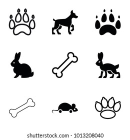 Pet icons. set of 9 editable filled and outline pet icons such as rabbit, paw, bone, dog