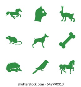 Pet icons set. set of 9 pet filled icons such as horse, hedgehog, dog, mouse, parrot, rabbit, cat