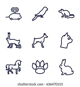 Pet icons set. set of 9 pet outline icons such as rabbit, horse, dog, mouse, parrot, mouse toy, paw