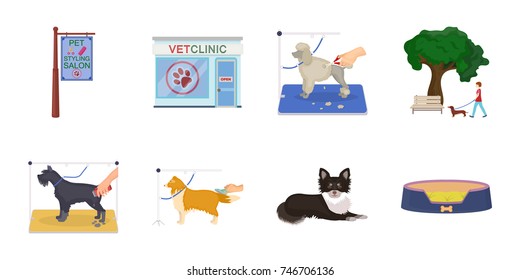 Pet icons in set collection for design. Care and education vector symbol stock web illustration.