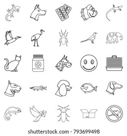 Pet icons set. Outline set of 25 pet vector icons for web isolated on white background