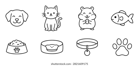 pet icons vector set for pet care and animal-related apps on transparent background