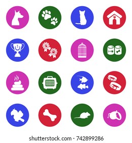 Pet Icons. White Flat Design In Circle. Vector Illustration. 
