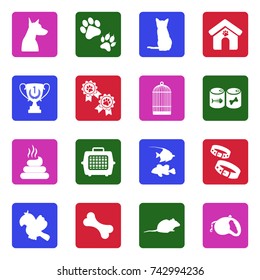 Pet Icons. White Flat Design In Square. Vector Illustration. 