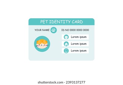 Tarjeta de identificación de mascota. Tarjeta de identificación veterinaria de pasaporte animal o internacional. Pase seguro, placa personal para la vacunación, plantilla vectorial actual