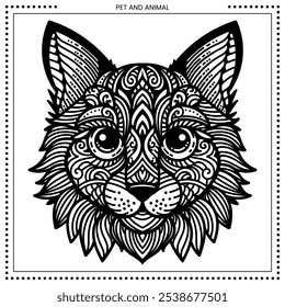 Ilustración de mascotas. Alto detalle del dibujo de línea. Blanco y negro. Ajuste para colorear libro, cubierta, fondo, elemento, cartel, Anuncio, tatuaje, pintura de pared. Vector Eps 10.