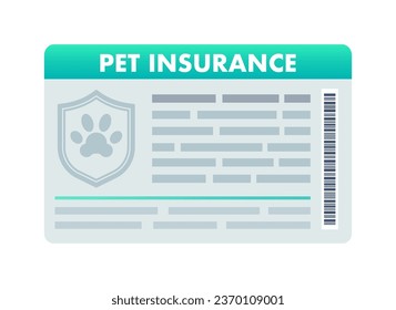 Pet insurance card with a dogs paw on it. Pets and Animal insurance policy. Medical care and veterinary clinic. Vector stock illustration