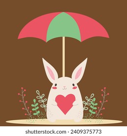 Pet insurance concept. Dog and cat under red umbrella near to shield. Medical care and veterinary clinic, animal health care.