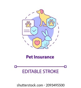 Pet Insurance Concept Icon. Domestic Animal Emergency Coverage Plan Abstract Idea Thin Line Illustration. Isolated Outline Drawing. Editable Stroke. Roboto-Medium, Myriad Pro-Bold Fonts Used