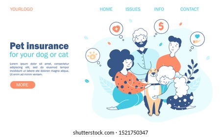 Pet insurance. Family concept with beloved dog, protection and care for pets. Website template