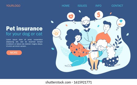 Pet insurance. Family concept with beloved dog, protection and care for pets. Website template