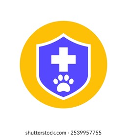 Icono del seguro del animal doméstico con un escudo, diseño plano del Vector