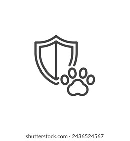 Pet Insurance line icon. linear style sign for mobile concept and web design. Animal paw print and shield outline vector icon. Symbol, logo illustration. Vector graphics