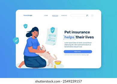 Pet insurance protection illustration on landing page design