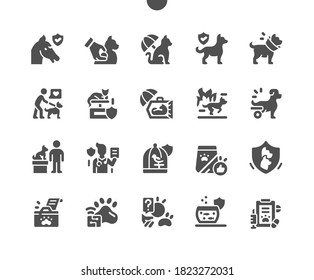 Pet Insurance. Vet Clinic And Pet Care Concept. Protection For Pets. Life And Health. Insurance Payment. Vector Solid Icons. Simple Pictogram