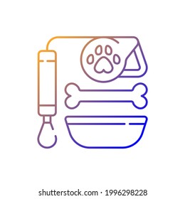 Pet lead and food gradient linear vector icon. Shop with animal products. Supplies for cats and dogs. Thin line color symbols. Modern style pictogram. Vector isolated outline drawing