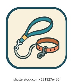 Pet leash and collar set, vector illustration of dog or cat walking accessories, colorful flat design icon for pet shop or animal supplies