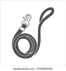 Pet leash. Vector black and white hand drawn illustration.
