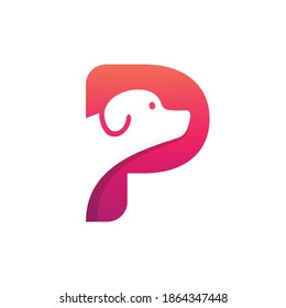 pet letter p logo with silhouette dog concept, paw logo