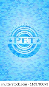 Pet light blue emblem with triangle mosaic background