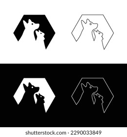 Pet line art cat and dog vector logo design 