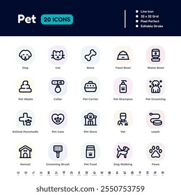 Pet Line Icon Set – Pixel Perfect Editable Stroke Vector Design