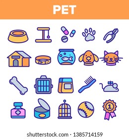 Pet Line Icon Set Vector. Animal Care. Grooming Pet Symbol. Dog, Cat Veterinar Shop Icon. Thin Outline Illustration