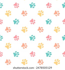 Pet Little Paws Seamless Pattern. Cute Cat and Dog Imprints Background for Dog Day, Cat Day, Pets Day.