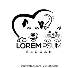 logotipo de mascotas, cuidado de mascotas, amor de mascotas, perro y gato, piel, feliz, ilustración, gatito, gatito, logotipo, amor, garra, mascota, cachorro, tienda, sentado, pequeño, vector, veterinario, veterinario, veterinario
