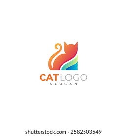 pet logo with cat icon and its long tail, 3d colorful style