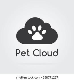 Pet logo cloud concept with paw icon. Vector for pet shop or hotel.  