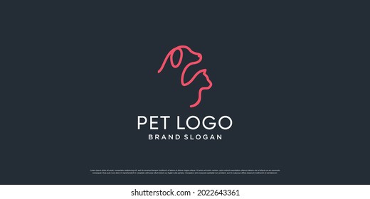 Pet logo with creative element with dog and cat object Premium Vector