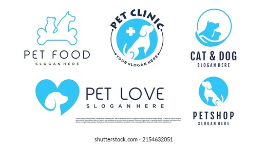Pet logo design with creative unique element logo collection Premium Vector