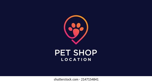 Diseño del logotipo de mascotas con el concepto de amor y ubicación Vector Premium