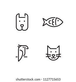 Pet logo design template set. Vector cat, dog, fish, bird sign and symbol collection. Animal friend illustration isolated on background. Modern care and goods label for veterinary clinic, zoo, petfood