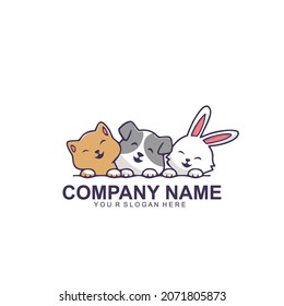 pet logo design; a design that combines cute pet dogs, cats, and rabbits so they look happy