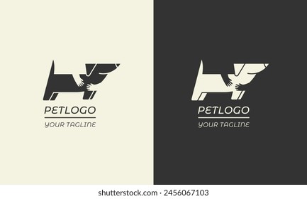 Pet Logo Design.Cute dog logo template design.Logo icon infographic for veterinary, pet shelter, pet adoption and animal charity.Vector graphics illustration EPS 10. Editable stroke