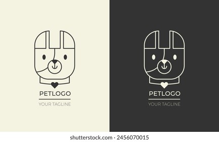 Diseño de logotipo de mascotas. Diseño de Plantilla de logotipo de perro lindo. Infografía de icono de logotipo para veterinarios, refugio para mascotas, adopción de mascotas y caridad animal. Ilustración gráfica de Vector EPS 10. Trazo editable.